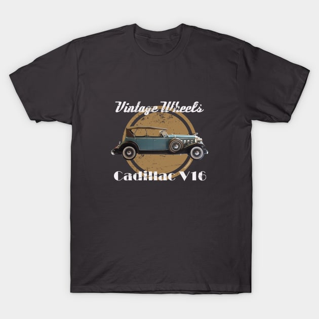 Vintage Wheels - Cadillac V16 T-Shirt by DaJellah